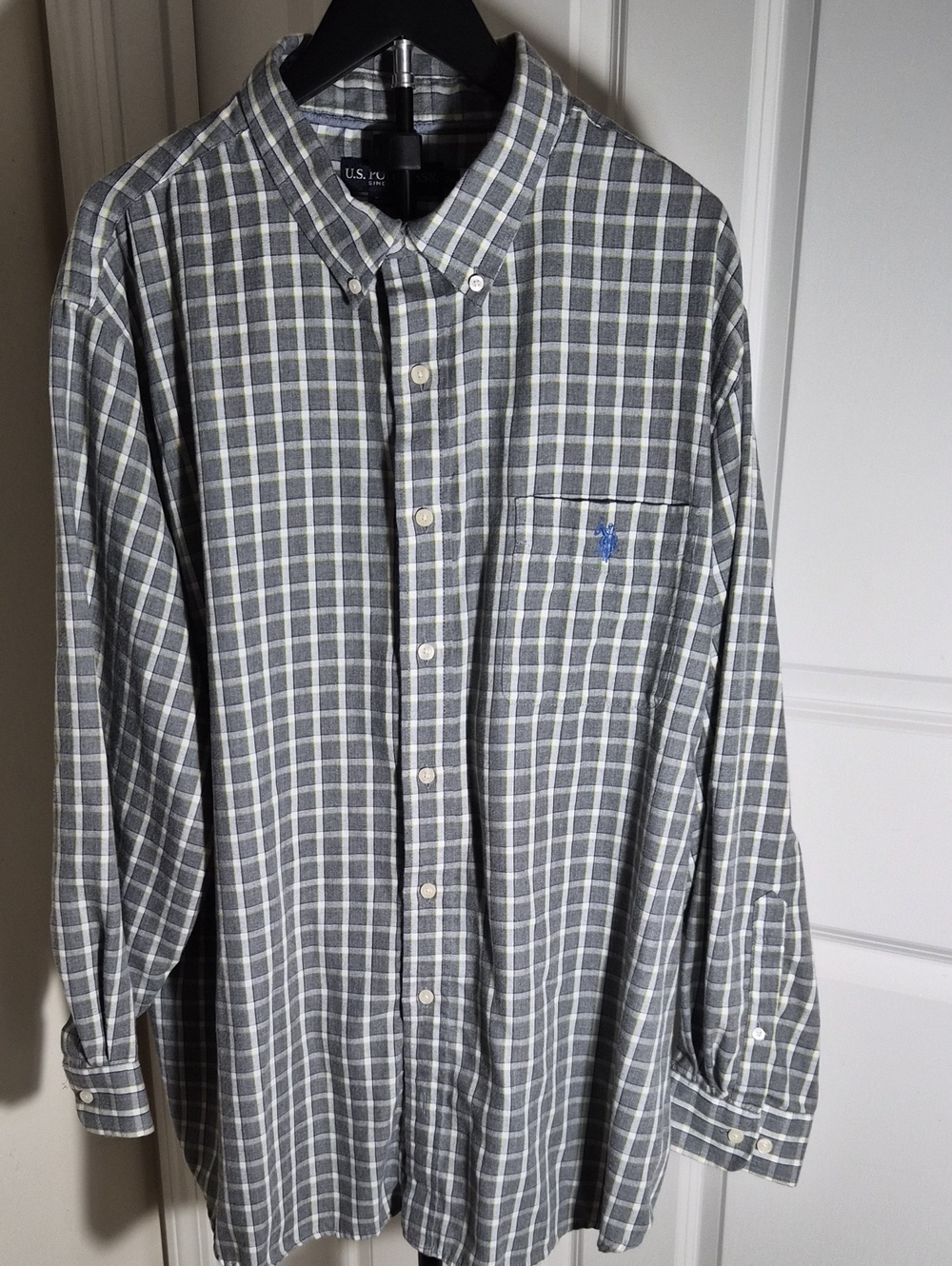 U.S. Polo Assn. Gray Plaid Button-Down Shirt with Blue Logo